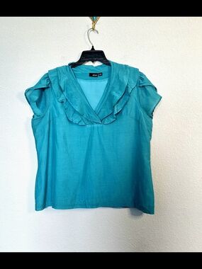 A.N.A Turquoise Ruffle V-Neck Women's Top